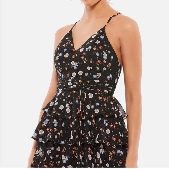 NWT IEENA FOR MAC DUGGAL size 0 Floral printed tiered long evening gown - Picture 3 of 9